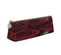 JAYWIS (Red and Black Rose) Print Triangular Leather Pencil Case-Crossgrain Organizer for School, Office & Travel,Premium Zipper Design