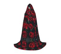 JAYWIS Red and black rose -Print Youth Hooded Cape - Printed Adjustable Cloak For Teens, Halloween Adventures, Parties & Festive Appare M