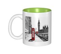 JAYWIS Red Phone Booth London Street -Print Inner Color Ceramic Mugs, Custom Colored Interior for Home Office Cafe, Dishwasher & Microwave Safe Coffee Cups Green