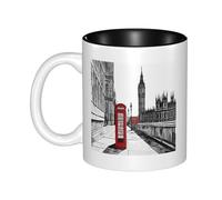 JAYWIS Red Phone Booth London Street -Print Inner Color Ceramic Mugs, Custom Colored Interior for Home Office Cafe, Dishwasher & Microwave Safe Coffee Cups Black