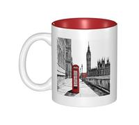 JAYWIS Red Phone Booth London Street -Print Inner Color Ceramic Mugs, Custom Colored Interior for Home Office Cafe, Dishwasher & Microwave Safe Coffee Cups Red