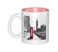 JAYWIS Red Phone Booth London Street -Print Inner Color Ceramic Mugs, Custom Colored Interior for Home Office Cafe, Dishwasher & Microwave Safe Coffee Cups Pink