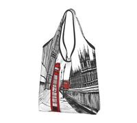 JAYWIS Red Phone Booth London Street -Print Shopping Bags Reusable - Compact Eco-Friendly Tote For Groceries & Travel, Long-Lasting, Holds 35lbs.