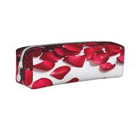 JAYWIS (Red Rose Petals) Print Leather Pencil Case with Zipper Handmade Crossgrain,Compact for School,Office & Travel