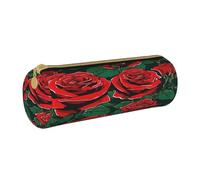 JAYWIS (red Rose) Print Leather Pencil Case with Zipper Crossgrain Design, Compact Cylinder Organizer for School,Office & Travel