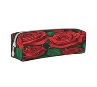 JAYWIS (red Rose) Print Leather Pencil Case with Zipper Handmade Crossgrain,Compact for School,Office & Travel