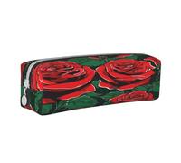 JAYWIS (red Rose) Print Leather Pencil Case with Zipper Handmade Crossgrain,Compact for School,Office & Travel