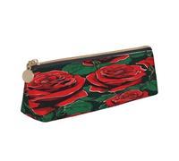 JAYWIS (red Rose) Print Triangular Leather Pencil Case-Crossgrain Organizer for School, Office & Travel,Premium Zipper Design