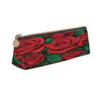 JAYWIS (red Rose) Print Triangular Leather Pencil Case-Crossgrain Organizer for School, Office & Travel,Premium Zipper Design