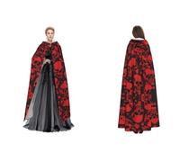 JAYWIS Red Skulls -Print Budget Hooded Cloak For Adults - Adjustable Cape Halloween Costumes, Festivals & Gothic Events