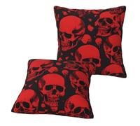JAYWIS Red Skulls -Print Soft Decorative Throw Pillow Covers 2-Pack With Zipper For Couch Living Room. 12"x12"