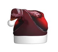 JAYWIS Red Wine Glass Cheers -Print Adult Plush Christmas Hat Santa Style Pom-Pom, Warm Soft Holiday Headwear For Parties Christmas Celebration.
