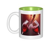 JAYWIS Red Wine Glass Cheers -Print Inner Color Ceramic Mugs, Custom Colored Interior for Home Office Cafe, Dishwasher & Microwave Safe Coffee Cups Green
