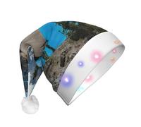 JAYWIS Rocky Mountains -Print Adult Plush Light-Up Christmas Hat Led Effects, Festive Santa Headwear For Parties Gatherings Events.