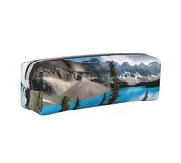 JAYWIS (Rocky Mountains) Print Leather Pencil Case with Zipper Handmade Crossgrain,Compact for School,Office & Travel