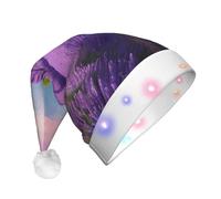JAYWIS Romantic Purple Lavender -Print Adult Plush Light-Up Christmas Hat Led Effects, Festive Santa Headwear For Parties Gatherings Events.
