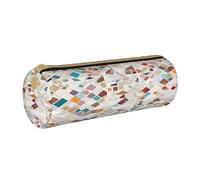 JAYWIS (Rose Gold Marble) Print Leather Pencil Case with Zipper Crossgrain Design, Compact Cylinder Organizer for School,Office & Travel