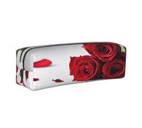 JAYWIS (Rose) Print Leather Pencil Case with Zipper Handmade Crossgrain,Compact for School,Office & Travel