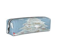 JAYWIS (Seashell Christmas) Print Leather Pencil Case with Zipper Handmade Crossgrain,Compact for School,Office & Travel
