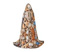 JAYWIS Seashell Landscape On The Beach -Print Youth Hooded Cape - Printed Adjustable Cloak For Teens, Halloween Adventures, Parties & Festive Appare M