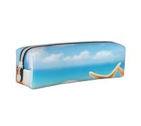JAYWIS (Seashells Sand) Print Leather Pencil Case with Zipper Handmade Crossgrain,Compact for School,Office & Travel