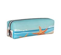 JAYWIS (Seashells Sand) Print Leather Pencil Case with Zipper Handmade Crossgrain,Compact for School,Office & Travel