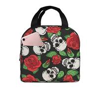JAYWIS Skulls and Roses Print Lunch Bags for Women for Work,Large Capacity Lunch Tote Bag,Lunch Box Container for Work School Office