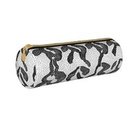 JAYWIS (Snake Skin Black and White) Print Leather Pencil Case with Zipper Crossgrain Design, Compact Cylinder Organizer for School,Office & Travel