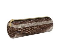 JAYWIS (Snake Skin) Print Leather Pencil Case with Zipper Crossgrain Design, Compact Cylinder Organizer for School,Office & Travel