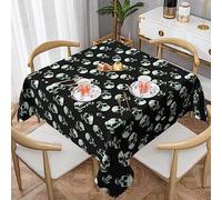 JAYWIS Square Tablecloth 54-60 Inch, Black Skull Print Table Cloth, Oil & Wrinkle Resistant Kitchen Decorative Tablecloth, Waterproof Wipeable Table Cover For Dining Room Party Indoor Outdoor