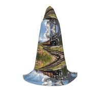 JAYWIS Steam Locomotive Train -Print Youth Hooded Cape - Printed Adjustable Cloak For Teens, Halloween Adventures, Parties & Festive Appare M