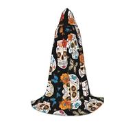JAYWIS sugar skulls -Print Youth Hooded Cape - Printed Adjustable Cloak For Teens, Halloween Adventures, Parties & Festive Appare S