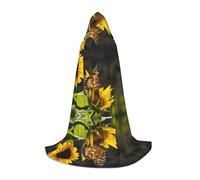 JAYWIS Sunflower -Print Youth Hooded Cape - Printed Adjustable Cloak For Teens, Halloween Adventures, Parties & Festive Appare L