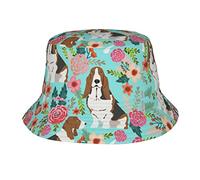 JAYWIS Sweet Basset Hound Florals Print Bucket Hat Adult,Unisex Bucket Hat Summer Travel Short Brim for Men Women Teens