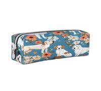 JAYWIS (Sweet Basset Hound Florals) Print Leather Pencil Case with Zipper Handmade Crossgrain,Compact for School,Office & Travel