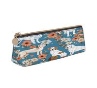 JAYWIS (Sweet Basset Hound Florals) Print Triangular Leather Pencil Case-Crossgrain Organizer for School, Office & Travel,Premium Zipper Design