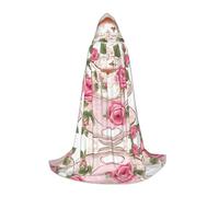 JAYWIS Tea Cups with Roses Romantic Shabby -Print Youth Hooded Cape - Printed Adjustable Cloak For Teens, Halloween Adventures, Parties & Festive Appare S