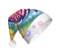 JAYWIS tie dye rainbow -Print Adult Plush Light-Up Christmas Hat Led Effects, Festive Santa Headwear For Parties Gatherings Events.
