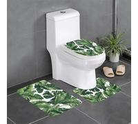 JAYWIS Tropical Banana Palm Leaf -Print Flannel Non-Slip Rug Set 24X16In, 3-Piece Soft Mat For Bathroom & Toilet Area, Skid-Resistant.