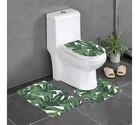 JAYWIS Tropical Banana Palm Leaf -Print Flannel Non-Slip Rug Set 24X16In, 3-Piece Soft Mat For Bathroom & Toilet Area, Skid-Resistant.