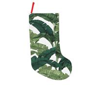 JAYWIS Tropical Banana Palm Leaves -Print 18 Inch Patchwork Christmas Stockings - Large Holiday Decor With Hanging Loop For Festive Home Gift Giving.