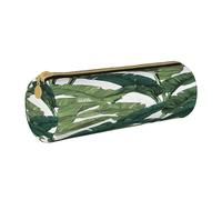 JAYWIS (Tropical Banana Palm Leaves) Print Leather Pencil Case with Zipper Crossgrain Design, Compact Cylinder Organizer for School,Office & Travel