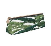 JAYWIS (Tropical Banana Palm Leaves) Print Triangular Leather Pencil Case-Crossgrain Organizer for School, Office & Travel,Premium Zipper Design