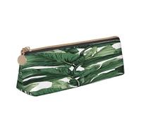 JAYWIS (Tropical Banana Palm Leaves) Print Triangular Leather Pencil Case-Crossgrain Organizer for School, Office & Travel,Premium Zipper Design