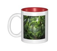 JAYWIS Tropical Rainforest -Print Inner Color Ceramic Mugs, Custom Colored Interior for Home Office Cafe, Dishwasher & Microwave Safe Coffee Cups Red