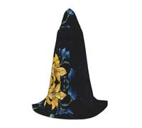JAYWIS Turquoise Blue Gold Flowers -Print Youth Hooded Cape - Printed Adjustable Cloak For Teens, Halloween Adventures, Parties & Festive Appare L