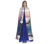 JAYWIS White Swan -Print Adult Hooded Halloween Cloak - Printed Full-Length Cape For Festivals, Gothic Events & Costume Parties