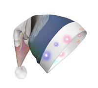 JAYWIS White Swan -Print Adult Plush Light-Up Christmas Hat Led Effects, Festive Santa Headwear For Parties Gatherings Events.
