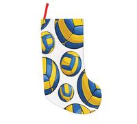 JAYWIS yellow and blue Volleyball -Print 18 Inch Patchwork Christmas Stockings - Large Holiday Decor With Hanging Loop For Festive Home Gift Giving.