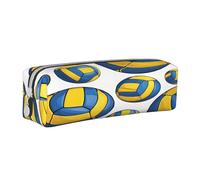JAYWIS (Yellow and Blue Volleyball) Print Leather Pencil Case with Zipper Handmade Crossgrain,Compact for School,Office & Travel